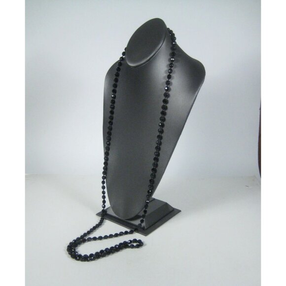 Made in Austria Black Crystal and Plastic Bead Long Necklace Glass Faceted 57 in - Picture 7 of 9